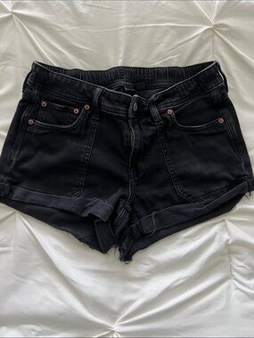 American Eagle Outfitters Black Rolled-Hem Denim Shorts - Size 2